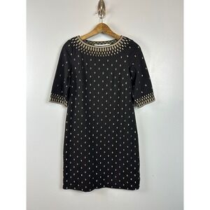 Gretchen‎ Scott Rocket Girl Black Gold Metallic Embroidered Shift Dress Small